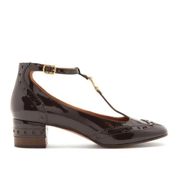 ChloéPerry Patent Leather Mary Jane Pumps — Dark Brown